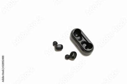Wireless headset closeup isolated on white background.