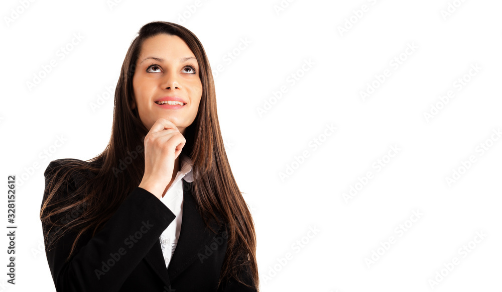 Thoughtful woman isolated on white Thoughtful woman isolated on white