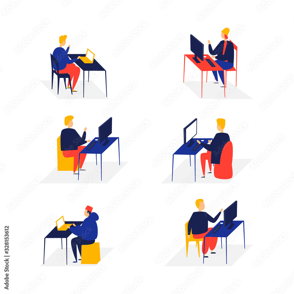 Office life, people work at computers, 3D, isometry, workplace, business, data analysis. Flat style vector illustration. Office life, people work at computers, 3D, isometry, workplace, business, data analysis. Flat style vector illustration.