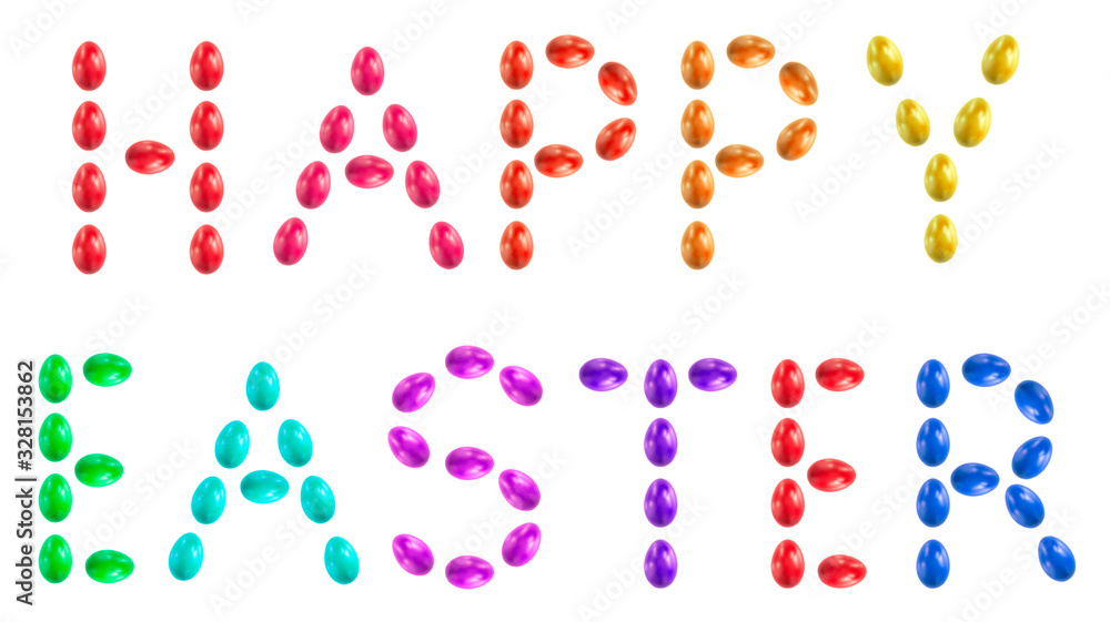 happy easter word from red eggs isolated on white background. holiday concept happy easter word from red eggs isolated on white background. holiday concept