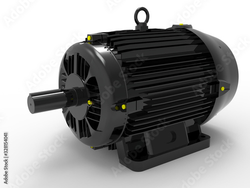 Valokuvatapetti 3D rendering - black electric motor on a white background