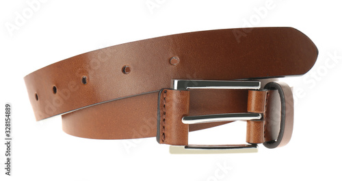 Foto Stylish brown leather belt isolated on white