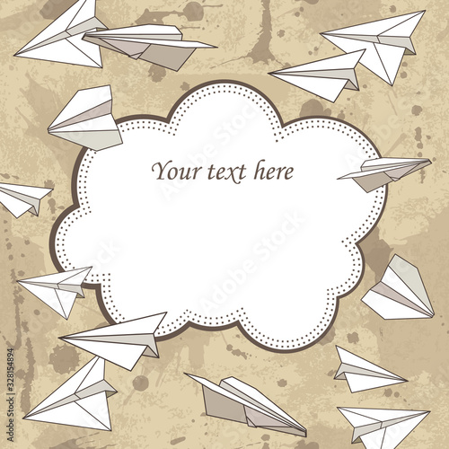 Vector vintage frame with paper planes and text place