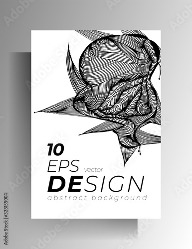 Cover design for book, magazine, catalog brochure. Black and white graphic elements are manually drawn. Vector 10 EPS.
