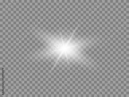 Vector glowing light effect. Shine, glare, flare, flash illustration. White png star on transparent