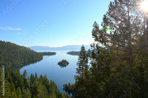 SOUTH LAKE TAHOE, CALIFORNIA, USA - AUGUST 21, 2019: Emerald Bay on Tahoe Lake in the morning