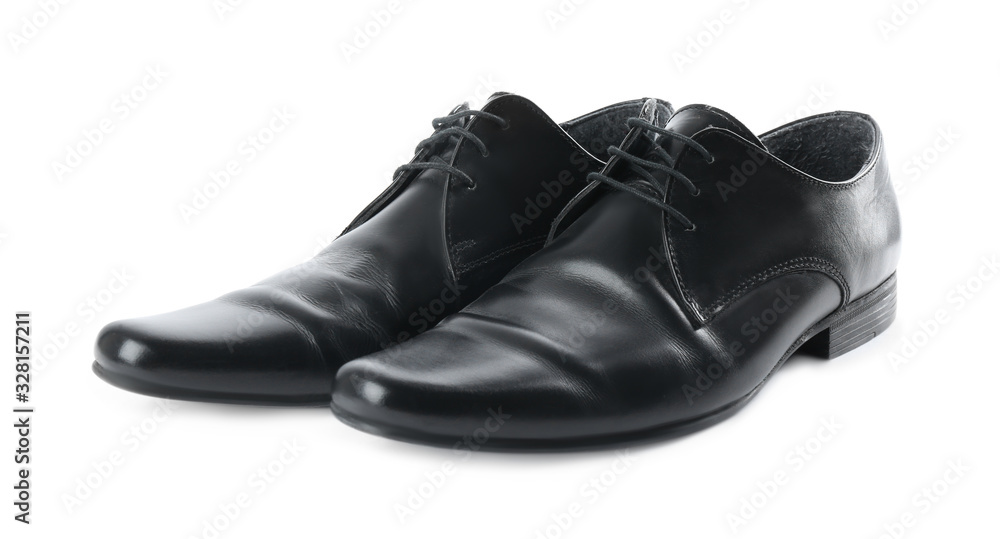 Pair of stylish leather shoes isolated on white Pair of stylish leather shoes isolated on white