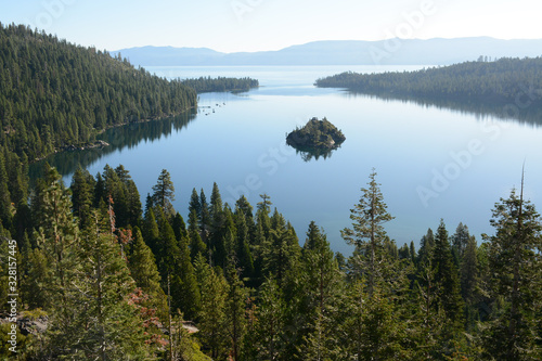 SOUTH LAKE TAHOE, CALIFORNIA, USA - AUGUST 21, 2019: Emerald Bay on Tahoe Lake in the morning