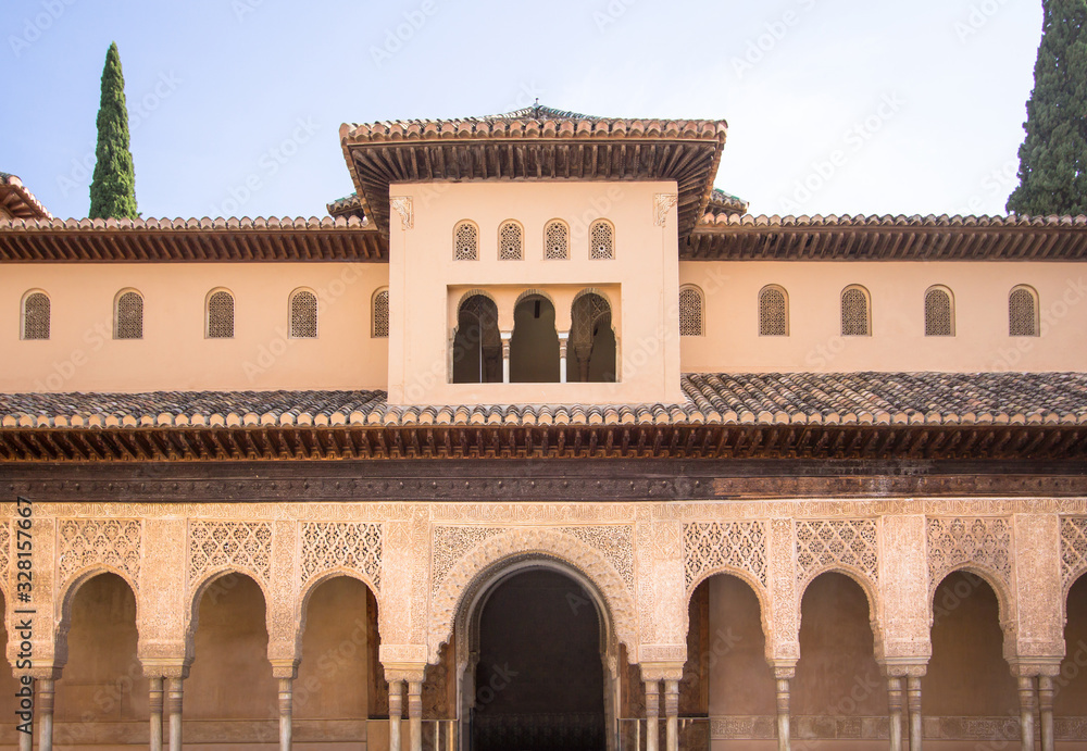 Entrance of courtyard of the Lions in the Alhambra, Granada, Spain