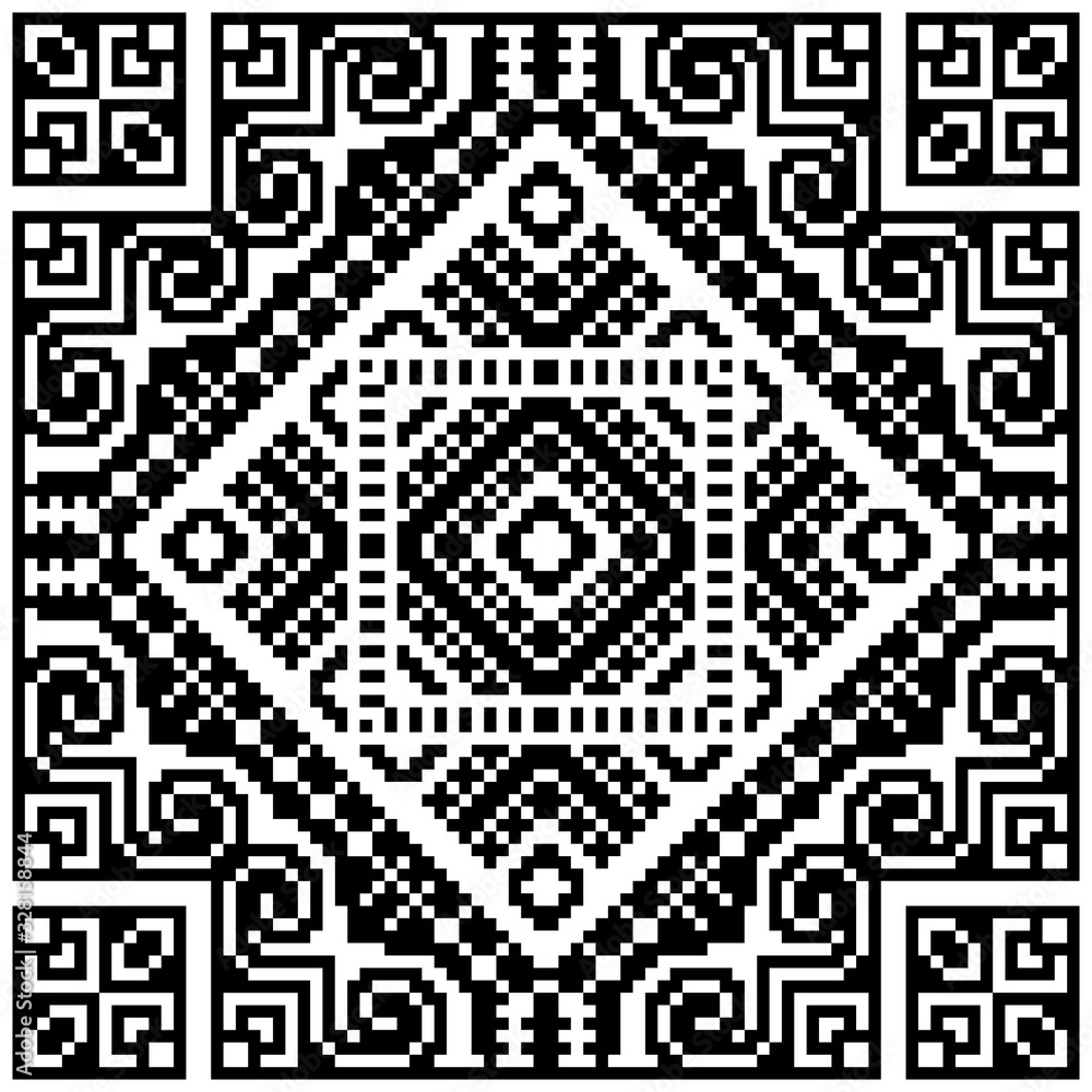 Seamless pattern in ethical style. The motif is made in the technique of pixel art. Seamless pattern in ethical style. The motif is made in the technique of pixel art.