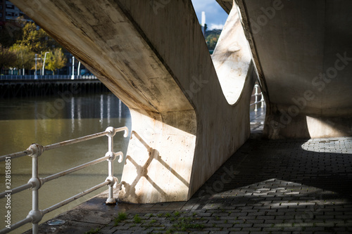 Architectural details off the Zubizuri Bridge from Bilbao Spain photo