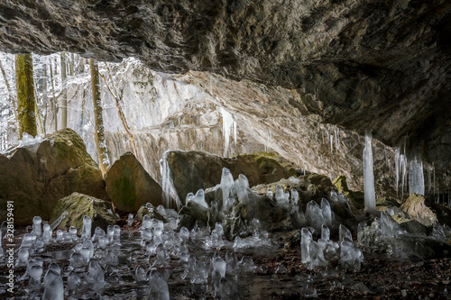 Ice formations in Mazarna cave in Velka Fatra national park. photo