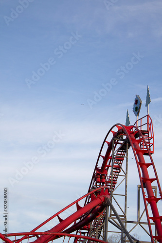 Amusement park. Roller coasters without . Horizontal orientation
