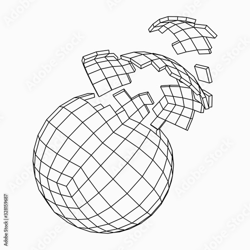 Abstract 3d broken sphere. Vector Illustration.