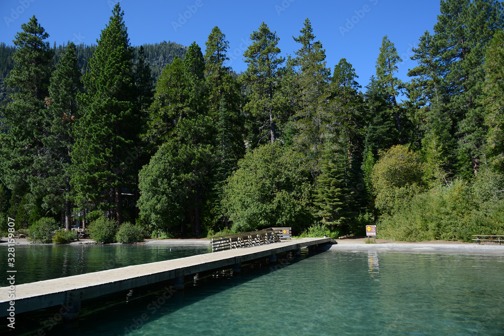 SOUTH LAKE TAHOE, CALIFORNIA, USA - AUGUST 21, 2019: Emerald Bay on Tahoe Lake