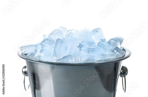 Ice cubes in bucket isolated on white
