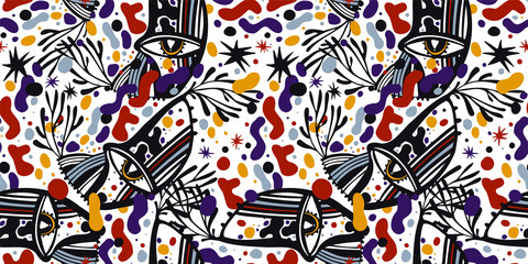 Papier peint photo Style Memphis patrons Yeux psychédéliques doodle Memphis hippie  © PhoenixNeon
