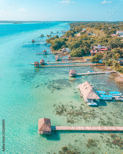 Aerial view of Bacalar Lagoon, near Cancun, in Riviera Maya, Mexico
