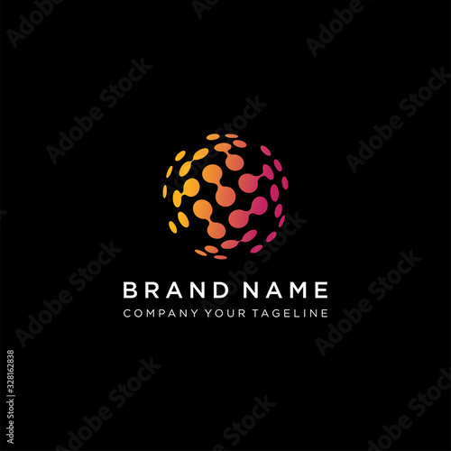 Advanced analysis data base Logo symbol. Development of artificial intelligence sign. Abstract innovative high tech logo template. Colorful round icon from circles. Smart computer, machine learning