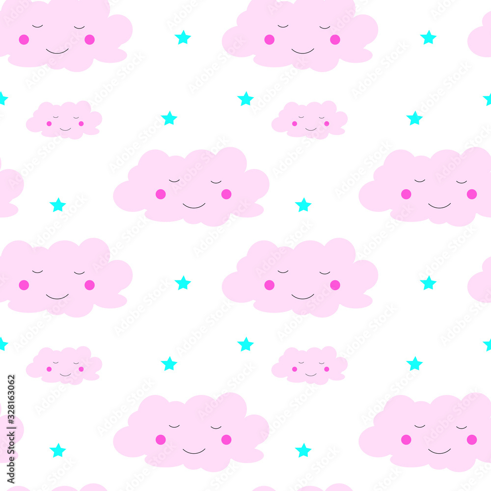 Childish seamless background with clouds.Can be used for wallpaper,fabric, web page background, surface textures.
