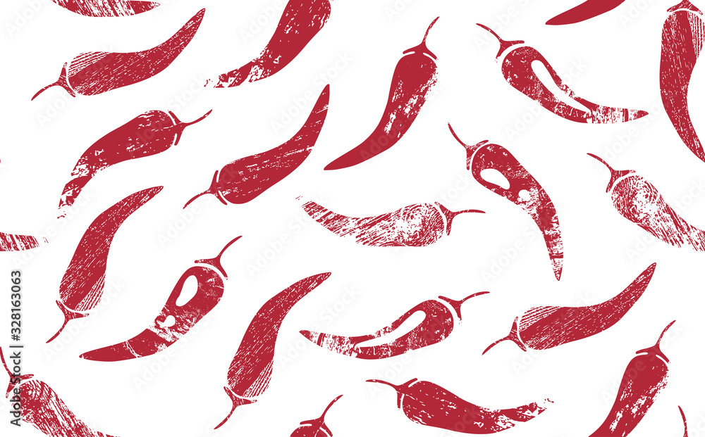 Seamless Pattern with Red Hot Chilly Peppers. Mexican Food Theme. Vector illustration. - obrazy, fototapety, plakaty 