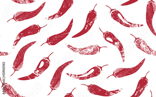 Seamless Pattern with Red Hot Chilly Peppers. Mexican Food Theme. Vector illustration. photo