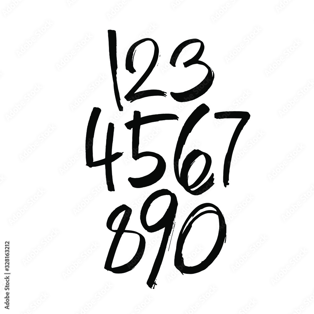 vector set of calligraphic acrylic or ink numbers. ABC for your design, brush lettering on a white background vector set of calligraphic acrylic or ink numbers. ABC for your design, brush lettering on a white background