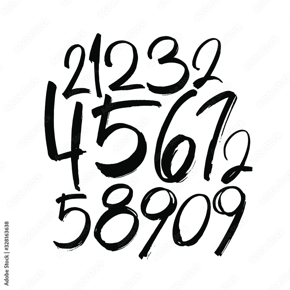 Obraz premium vector set of calligraphic acrylic or ink numbers. ABC for your design, brush lettering on a white background