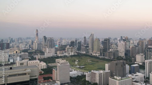 Bangkok business shopping district city center above Ratchadamri and Ratchaprasong area, with buildings and skyscrapers, day to night – Time Lapse photo