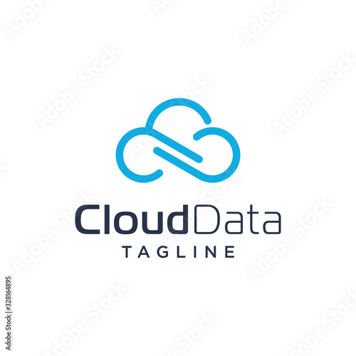 blue sky line art of cloud storage logotype data share logo vector