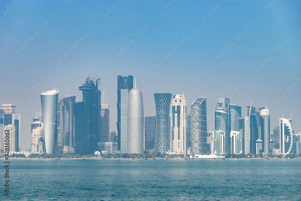 Panoramic view of modern skyline of Doha. Concept of wealth and luxury