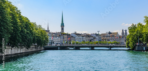 Zurich and the Limmat river seen from Walchebrücke, Zürich, Switzerland. © Boris
