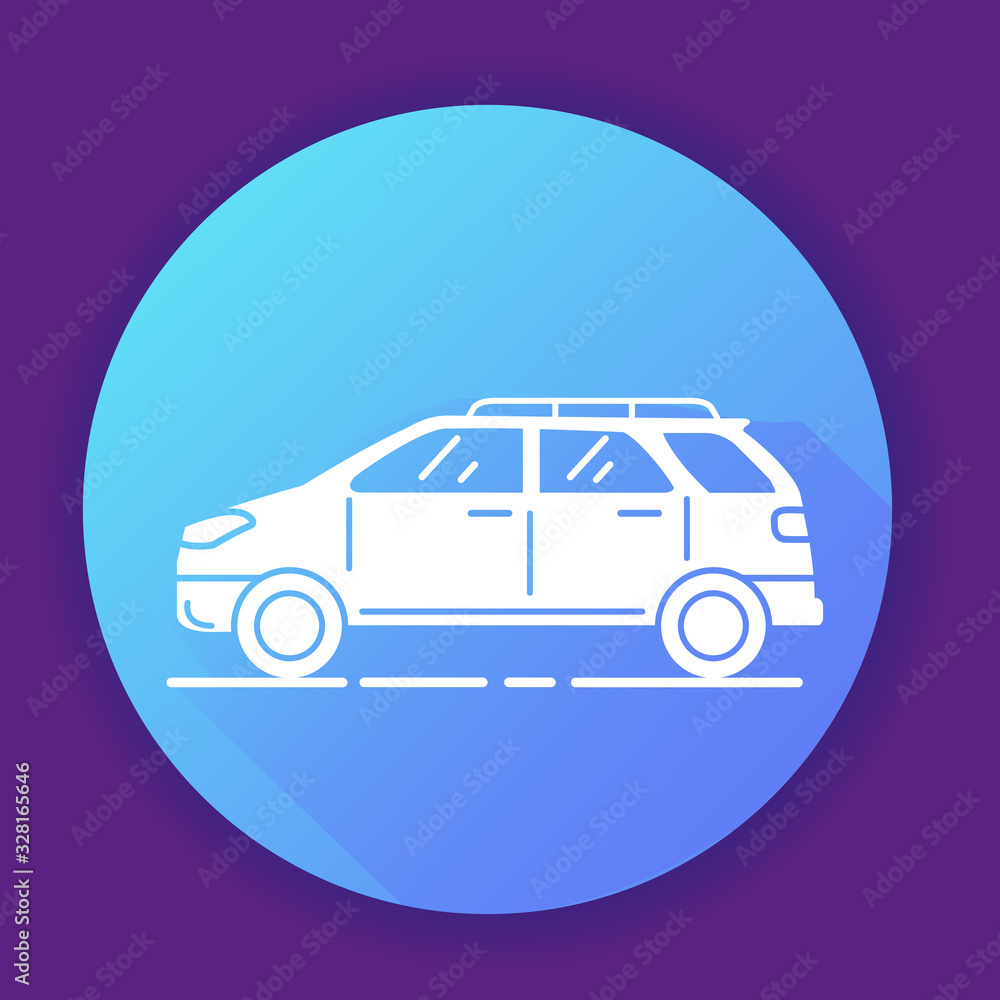 Car icon on blue background. Flat vector illustration.