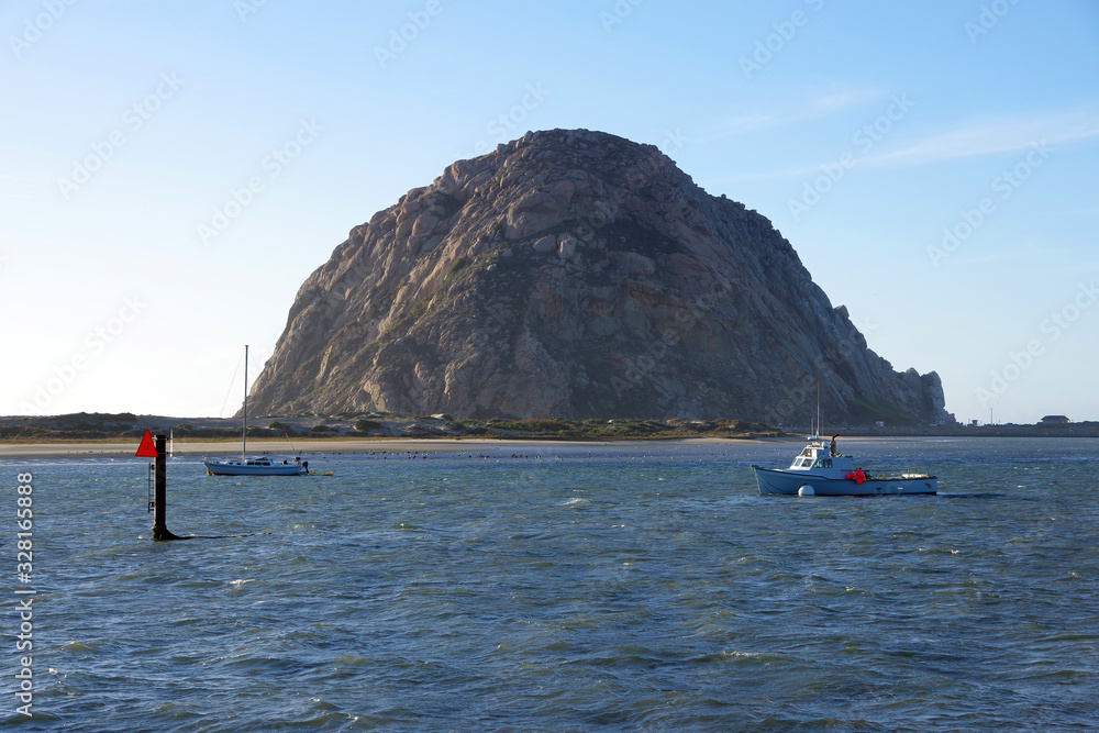 The big Morro rock at the central California coast in Morro Bay on a winter day