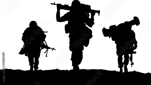 Troops of soldiers return form war / silhouette vector