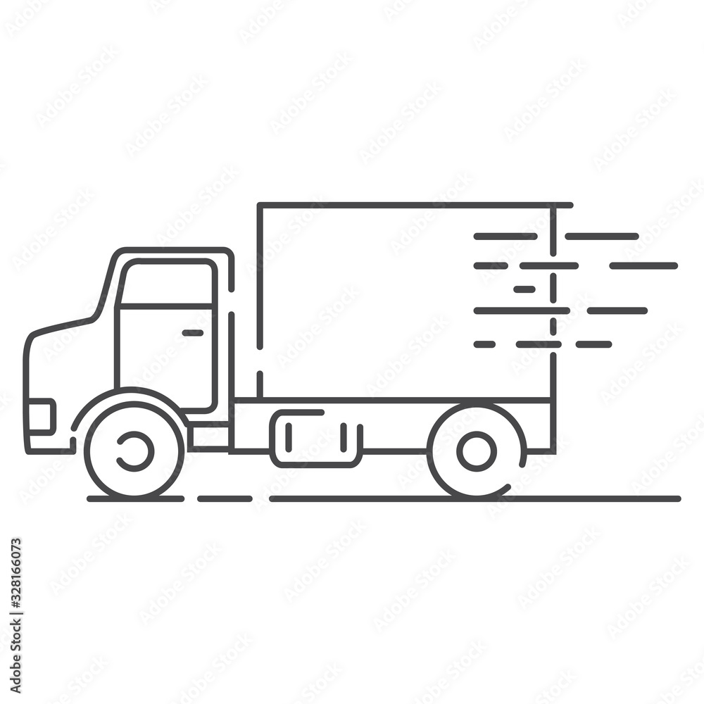 Fast delivery truck icon. Car cargo line art. Vector outline.