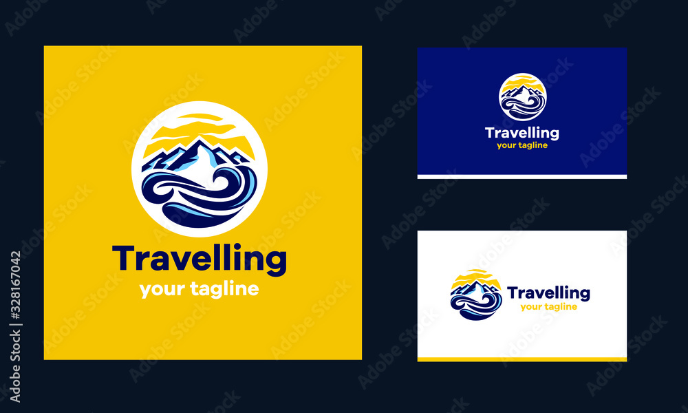 Obraz premium The logo is round in shape , the mountains and the sea waves