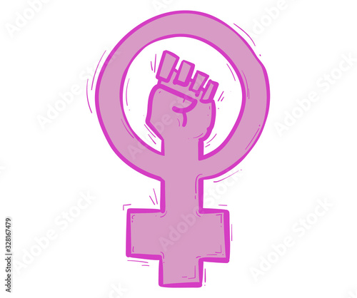 Female fist with a cross. Women rights symbol. International Woman Day. Sisterhood symbol. Feminism power. 