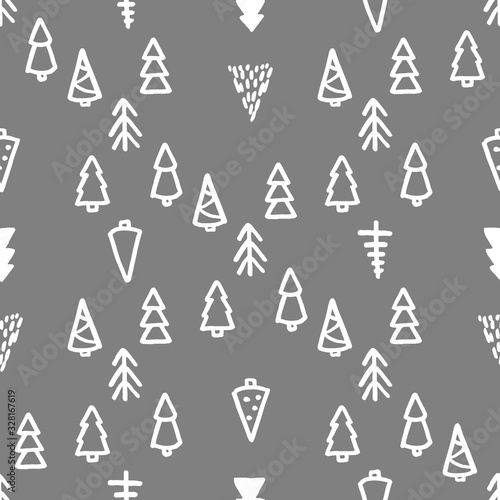 Xmas Seamless pattern with Christmas Tree hand drawn art design vector illustration. © Anastasiya 