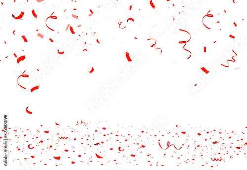 Falling bright red Glitter confetti, ribbon, stars celebration, serpentine isolated on white background. confetti flying on the floor. New year, birthday, valentines day design element.