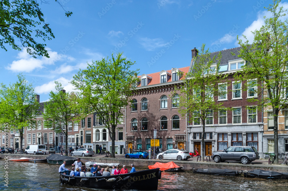 Beautiful architecture of Dutch houses on Amsterdam Canals Netherlands