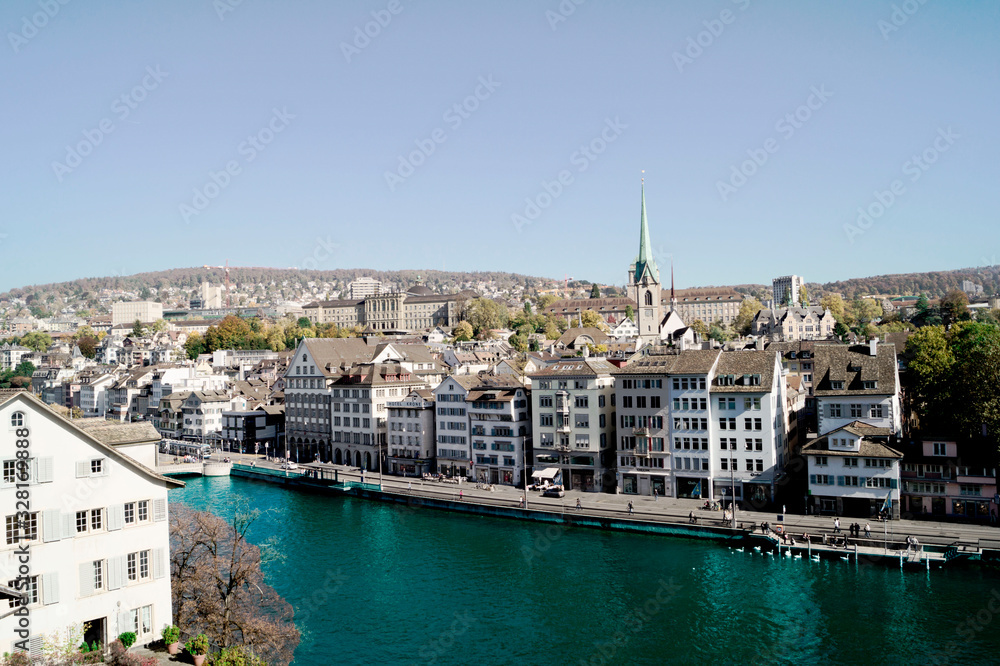 Zurich panorama view with river Limmat