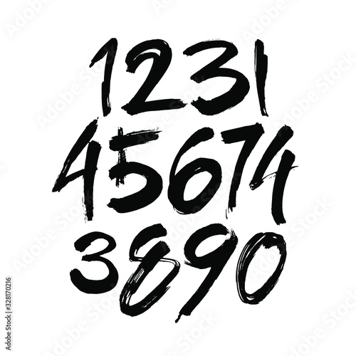 vector set of calligraphic acrylic or ink numbers. ABC for your design  brush lettering on a white background
