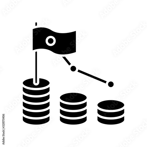Profit decreasing black icon, concept illustration, vector flat symbol, glyph sign.