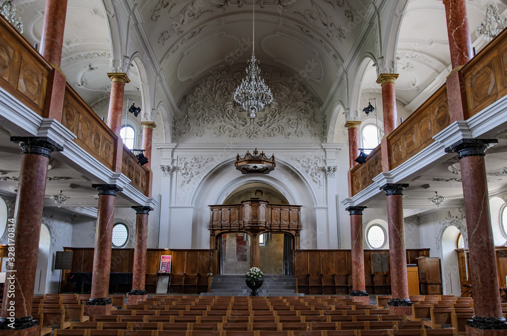 Interior of Church of St. Peter, Zürich, Switzerland.	