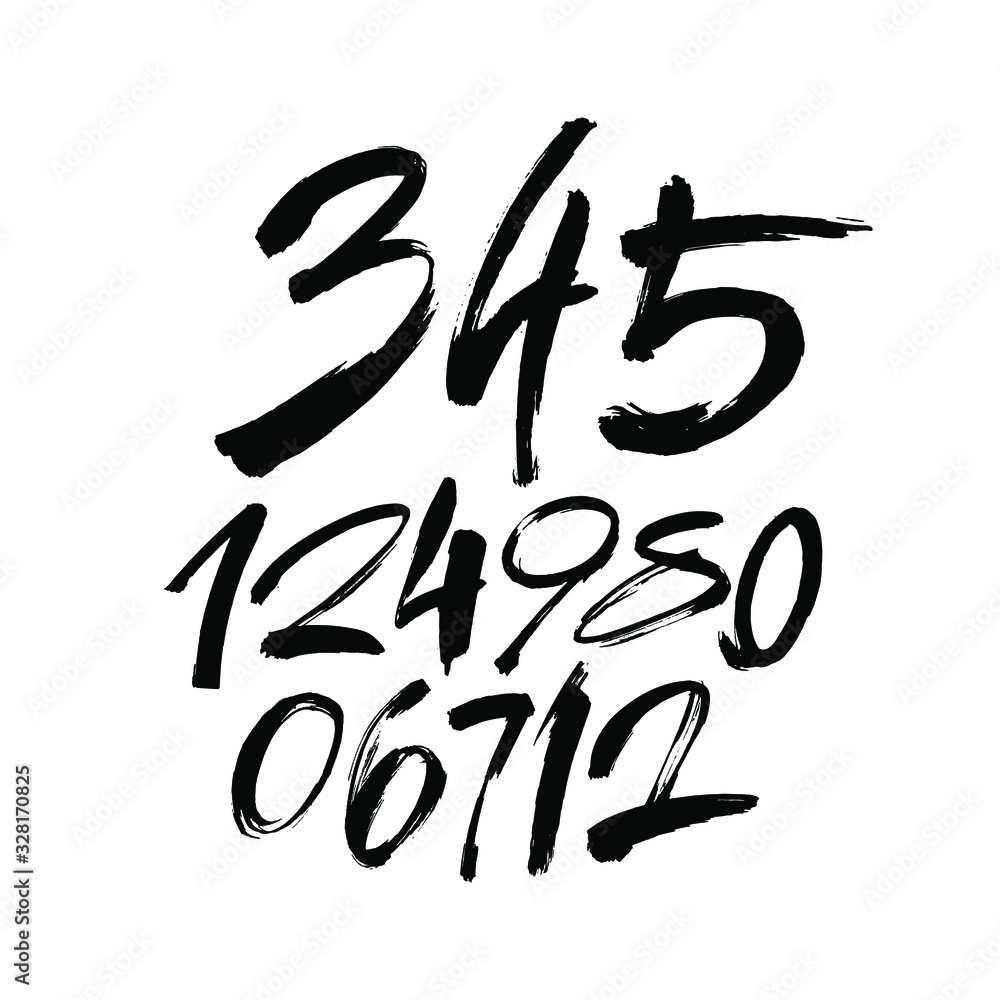 vector set of calligraphic acrylic or ink numbers. ABC for your design, brush lettering on a white background vector set of calligraphic acrylic or ink numbers. ABC for your design, brush lettering on a white background