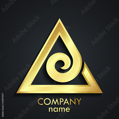 3d golden triangle with spiral shiny metal logo