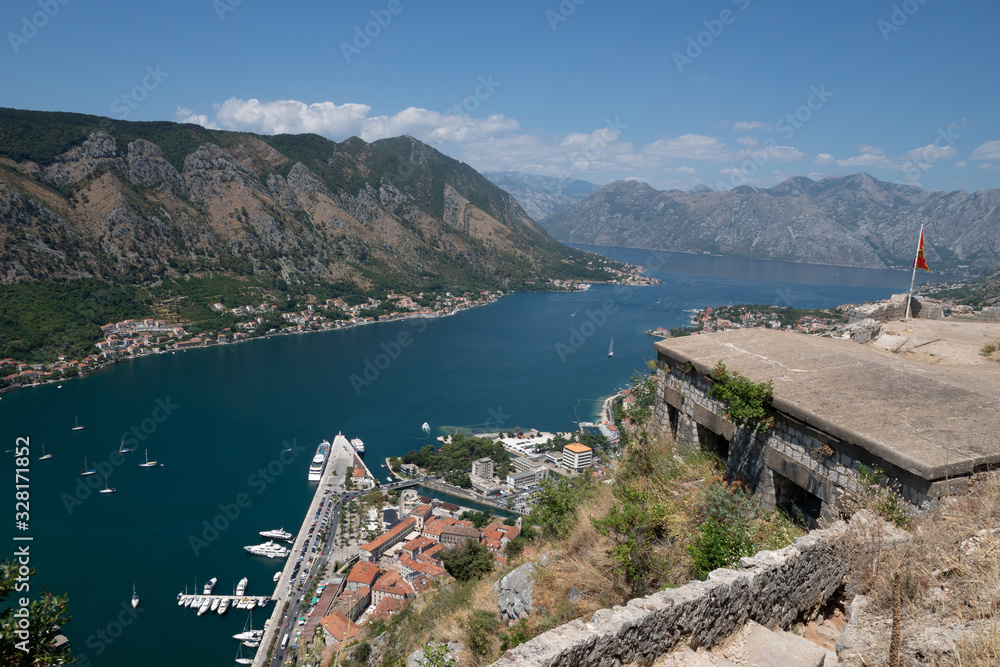 Kotor.  View from the observation deck. The old town road.Montenegro.