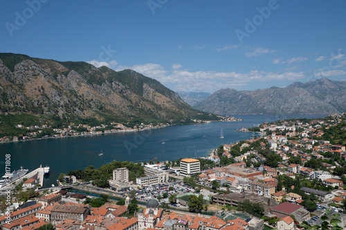 Kotor. View from the observation deck. The old town road. Montenegro.