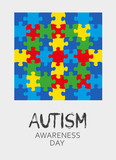 Vector illustration promoting World Autism Awareness Day,colorful puzzle,text and graphics on the card, banner or poster.Graphic element.